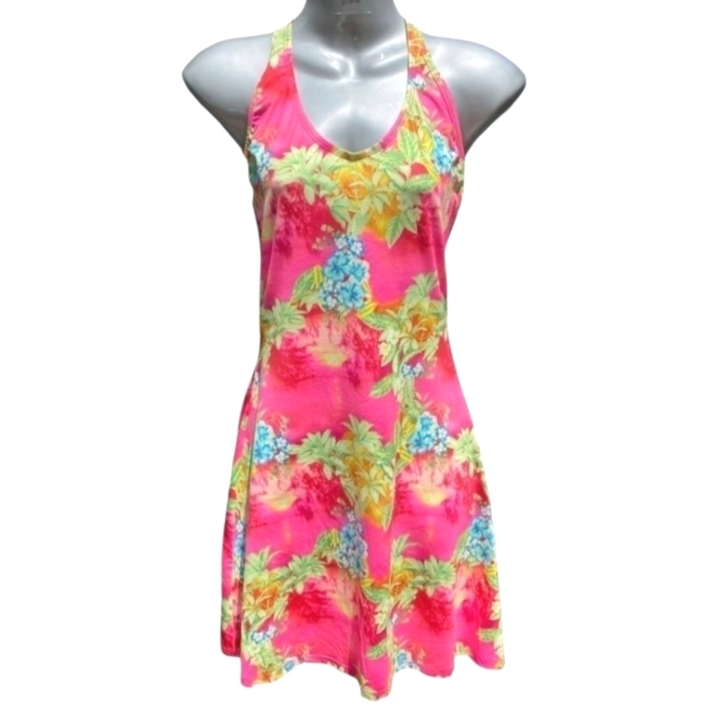 SELENE Pink Floral Print Halter Sleeveless Midi Dress Size Medium